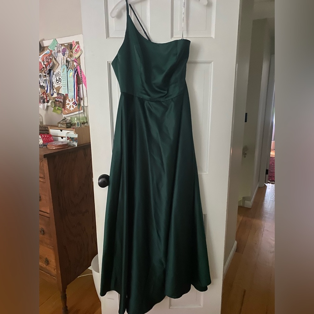 David's Bridal Green One Shoulder Dress